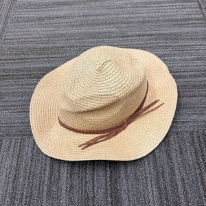 Summer Straw Hat with Braided Brown Detail and Bow Sun Hat